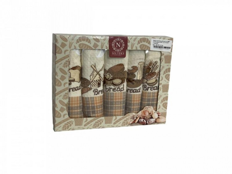 Набор кухонных полотенец вафельных хлопковых NILTEKS HM757 ХЛЕБ V1 30х50 (6шт)