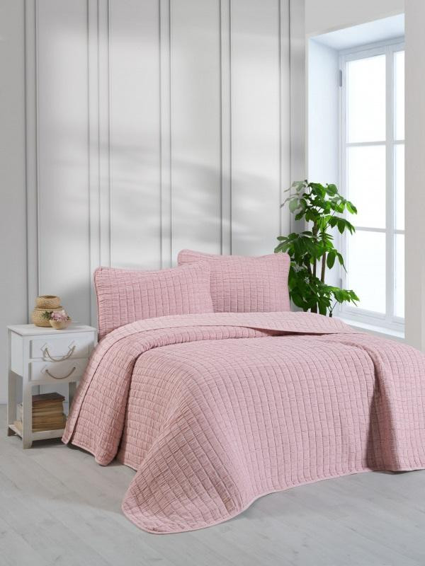 Покрывало тонкое из хлопка и микрофибры KARVEN Y836 MUSLIN KARE V3 персиковое 240х250 с наволочками 50х70 (2шт)