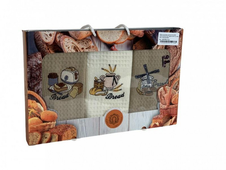 Набор кухонных полотенец вафельных хлопковых NILTEKS HM758 ХЛЕБ-МЕЛЬНИЦА V5 40х60 (3шт)