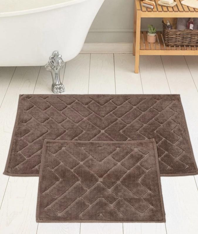Набор ковриков для ванной хлопковый KARVEN KV422 PARKE темно-бежевый 50х60 (1шт), 60х100 (1шт)