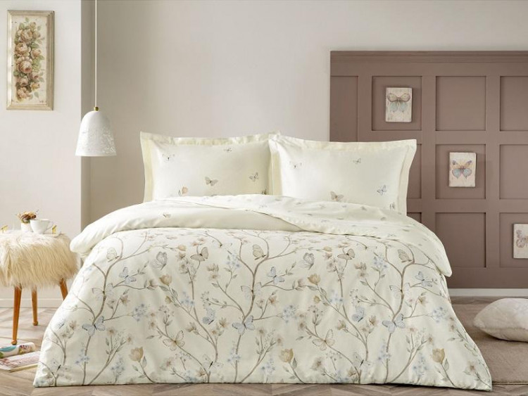 Постельное белье сатиновое TAC HAPPY DAY LESLY кремовое евро