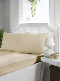 Простыня на резинке из ранфорса KARVEN P902 v8 экрю 100х200х33 с наволочкой 50х70