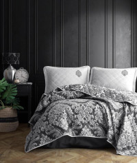 Покрывало из хлопка стеганое KARVEN Y923 MAJESTE V1 ANTRASIT 180х240 с наволочкой 50х70