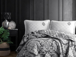 Покрывало из хлопка стеганое KARVEN Y923 MAJESTE V1 ANTRASIT 180х240 с наволочкой 50х70