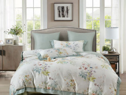 Постельное белье фланелевое из тенсела ASABELLA Бабочки в цветах 50х70 (1шт), 70х70 (1шт) 1,5-спальное
