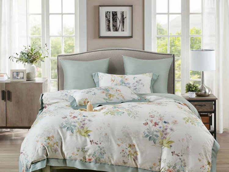 Постельное белье фланелевое из тенсела ASABELLA Бабочки в цветах 50х70 (1шт), 70х70 (1шт) 1,5-спальное