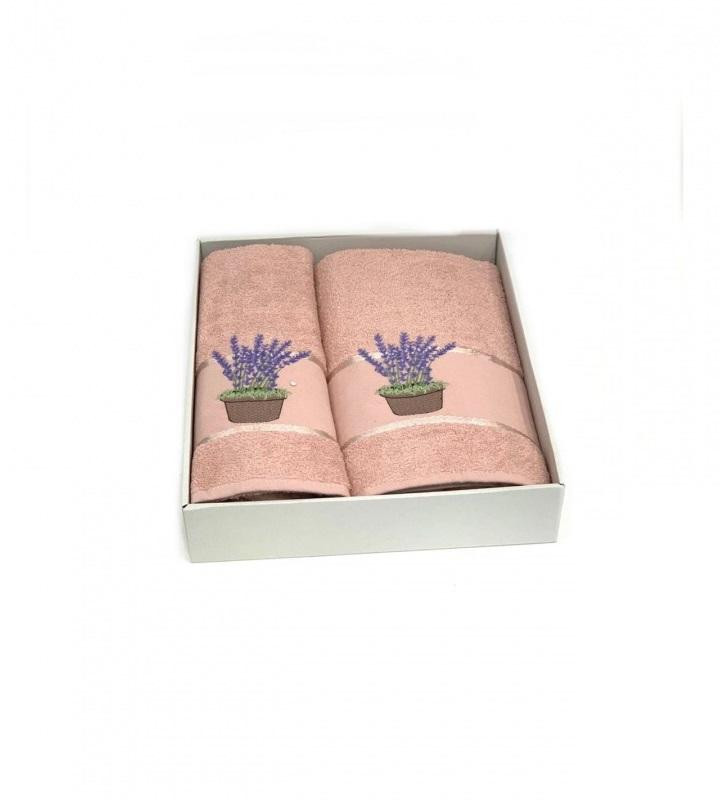 Набор полотенец махровых хлопковых KARVEN HS1602 LAVANTA-1 V3 пудра 50х90 (1шт), 70х140 (1шт)