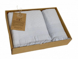 Набор полотенец махровых хлопковых KARVEN HS1720 TROPICAL серо-голубой 50х90 (1шт), 70х140 (1шт)