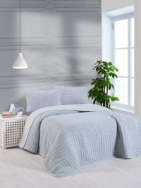 Покрывало тонкое из хлопка и микрофибры KARVEN Y836 MUSLIN KARE V2 темно-синее 240х250 с наволочками 50х70 (2шт)