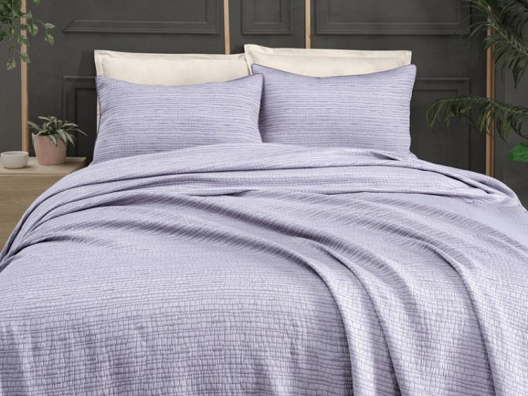 Покрывало тонкое из хлопка и полиэстера SAREV Y828 ECHO V10 LILA 170х230 с наволочкой 50х70