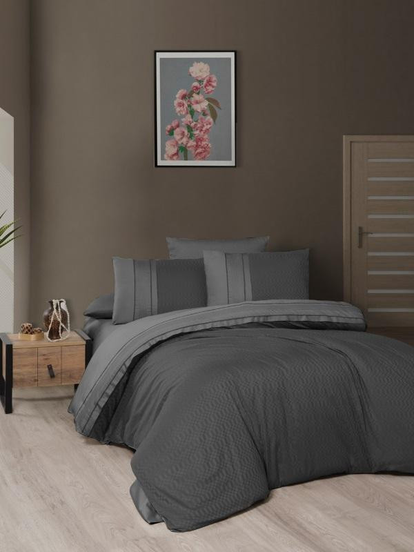 Постельное белье из сатина де люкс KARVEN N044 CHACKERS DUET ANTRACI 50х70 (2шт), 70х70 (2шт) евро