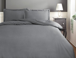 Постельное белье сатиновое TAC HAPPY DAY BASIC ANTRASIT евро