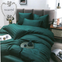 Постельное белье из страйп-сатина ПАНДОРА изумруд 1,5-спальное