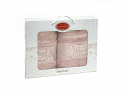 Набор полотенец махровых хлопковых KARVEN HS1691 SUMBUL V8 светлая пудра 50х90 (1шт), 70х140 (1шт)