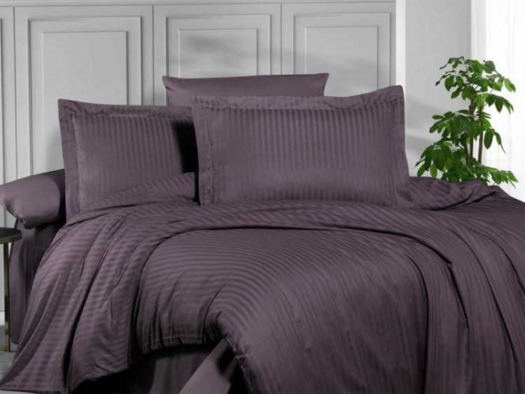 Постельное белье из страйп сатина KARVEN N164-SS-011 KMURDUM темно-лиловое 50х70 (2шт), 70х70 (2шт) семейное