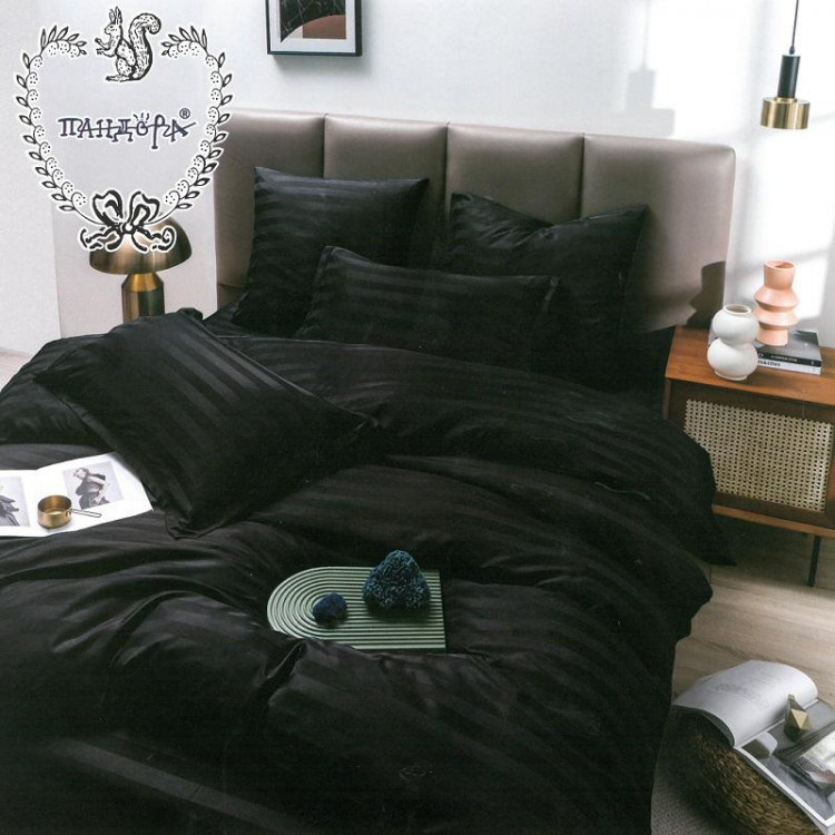 Постельное белье из страйп-сатина ПАНДОРА черное 1,5-спальное