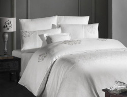 Постельное белье из жаккарда с кружевом KARVEN N009 MIRABEL CREAM 50х70 (4шт), 40х40 (1шт) евро