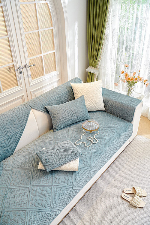 Набор накидок на диван из велюра TANGO SOFA серо-голубой 90х160 (2шт)