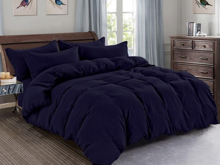 Постельное белье из жатого микросатина АЛЬВИТЕК FLUPPY SLEEP-047 темно-синее 50х70 (2шт), 70х70 (2шт) евро