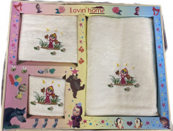 Набор детских полотенец LOVIN HOME МАША И МЕДВЕДЬ ПЕТУХ И РЫБА 30х50 (1шт), 50х90 (1шт), 70х140 (1шт)