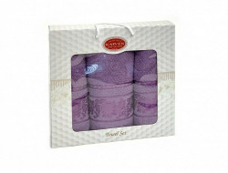 Набор полотенец махровых хлопковых KARVEN HS1667 SUMBUL V7 темно-лиловый 50х90 (2шт), 70х140 (1шт)