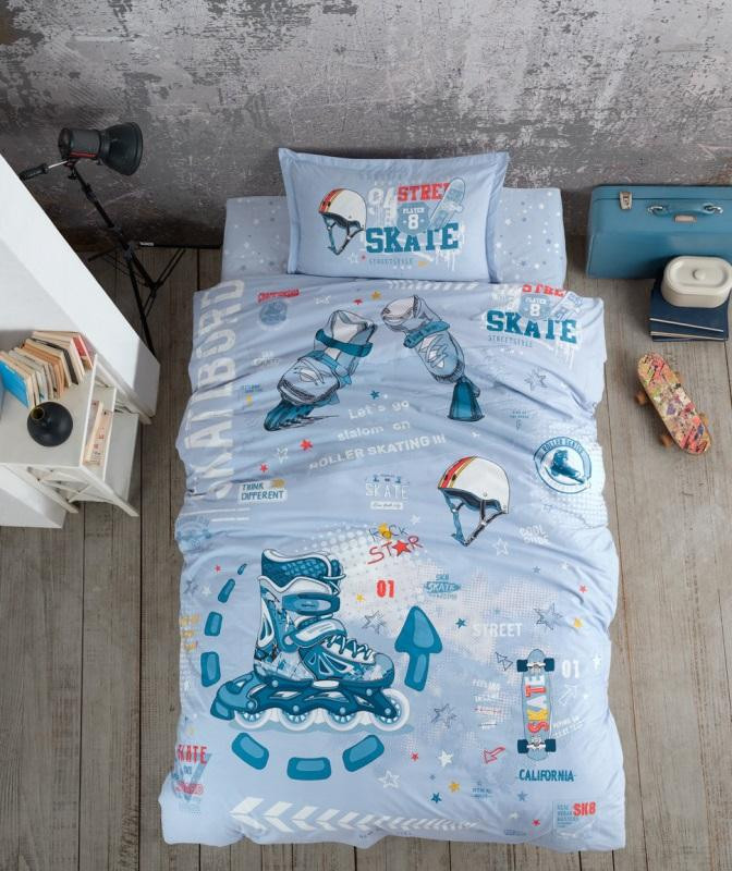 Постельное белье подростковое из ранфорса KARVEN YOUNG STYLE N022/1 SKYLAND BLUE V-1 50х70 (1шт), 70х70 (1шт)