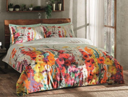 Постельное белье из сатина люкс TAC DELUX PREMUIM DIGITAL MAREA оранжевое евро