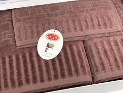 Набор полотенец махровых хлопковых в коробке KARVEN HS1709 PIANO V6 коричневый 30х50 (1шт), 50х90 (1шт), 70х140 (1шт)