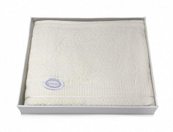 Плед из хлопка махровый KARVEN P959 ROSE V1 кремовый 220х240