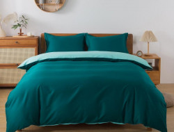 Постельное белье с простыней на резинке из сатина TANGO морская волна-голубое евро