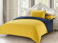 Постельное белье с простыней на резинке из сатина TANGO желтое-синее евро
