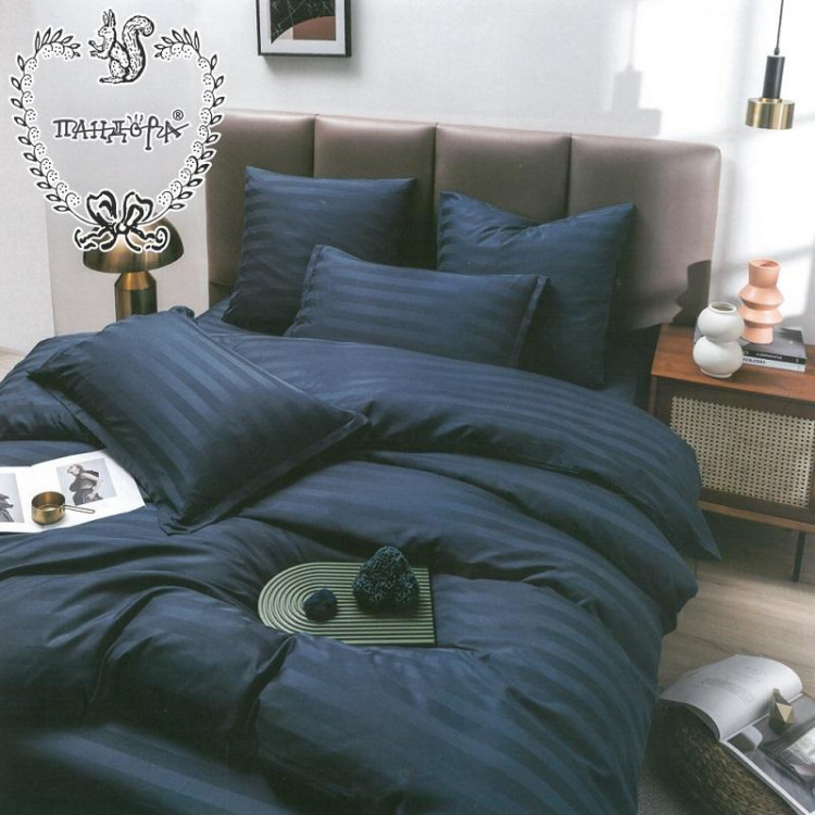 Постельное белье из страйп-сатина ПАНДОРА синяя ночь семейное