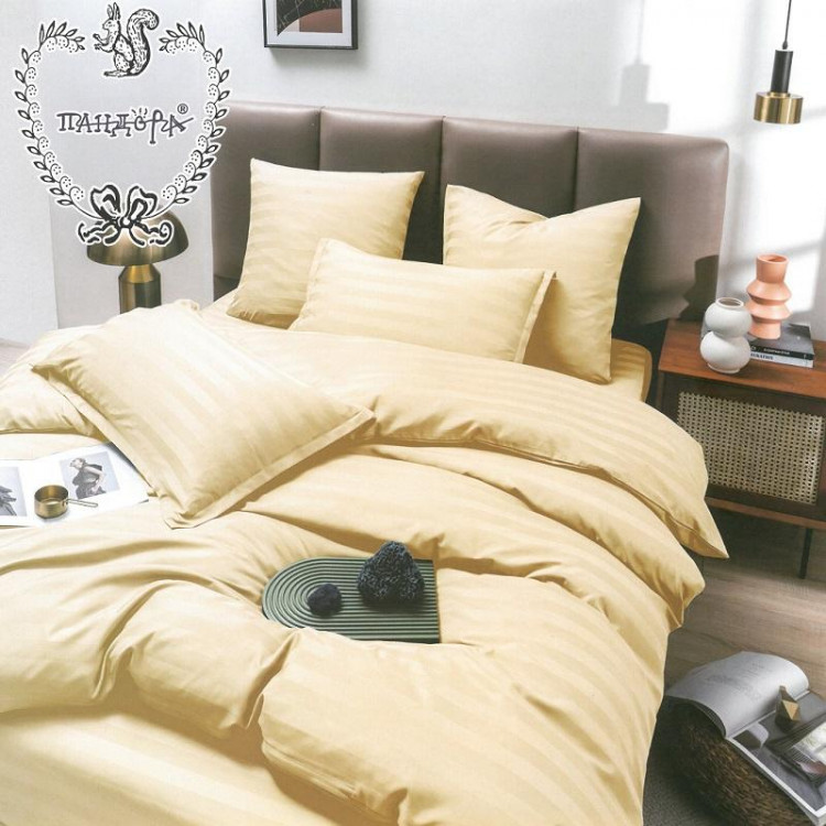 Постельное белье из страйп-сатина ПАНДОРА шампань 2-спальное