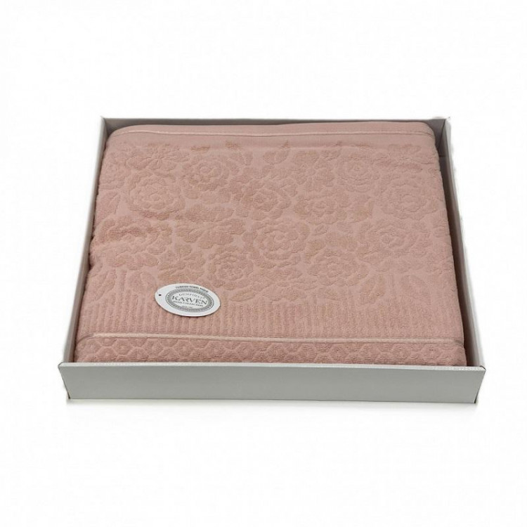 Плед из хлопка махровый KARVEN P958 ROSE V13 пудра 160х220